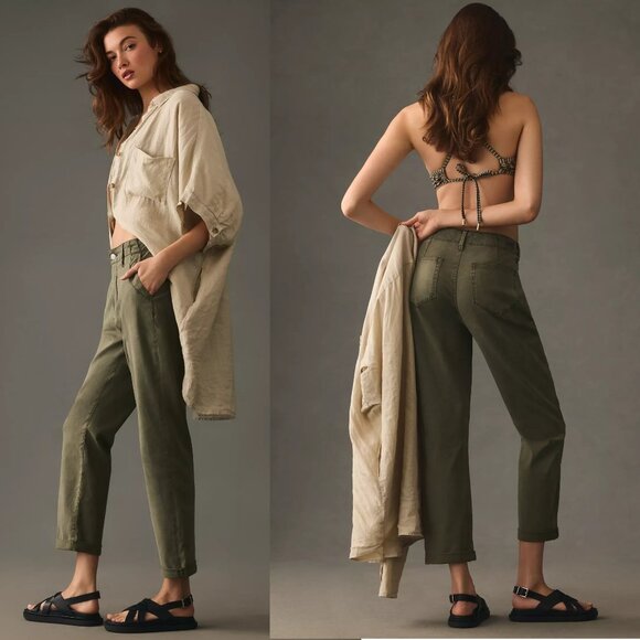 Anthropologie PAIGE Drew Mid-Rise Weekender Jeans 31 green NEW - Picture 2 of 4